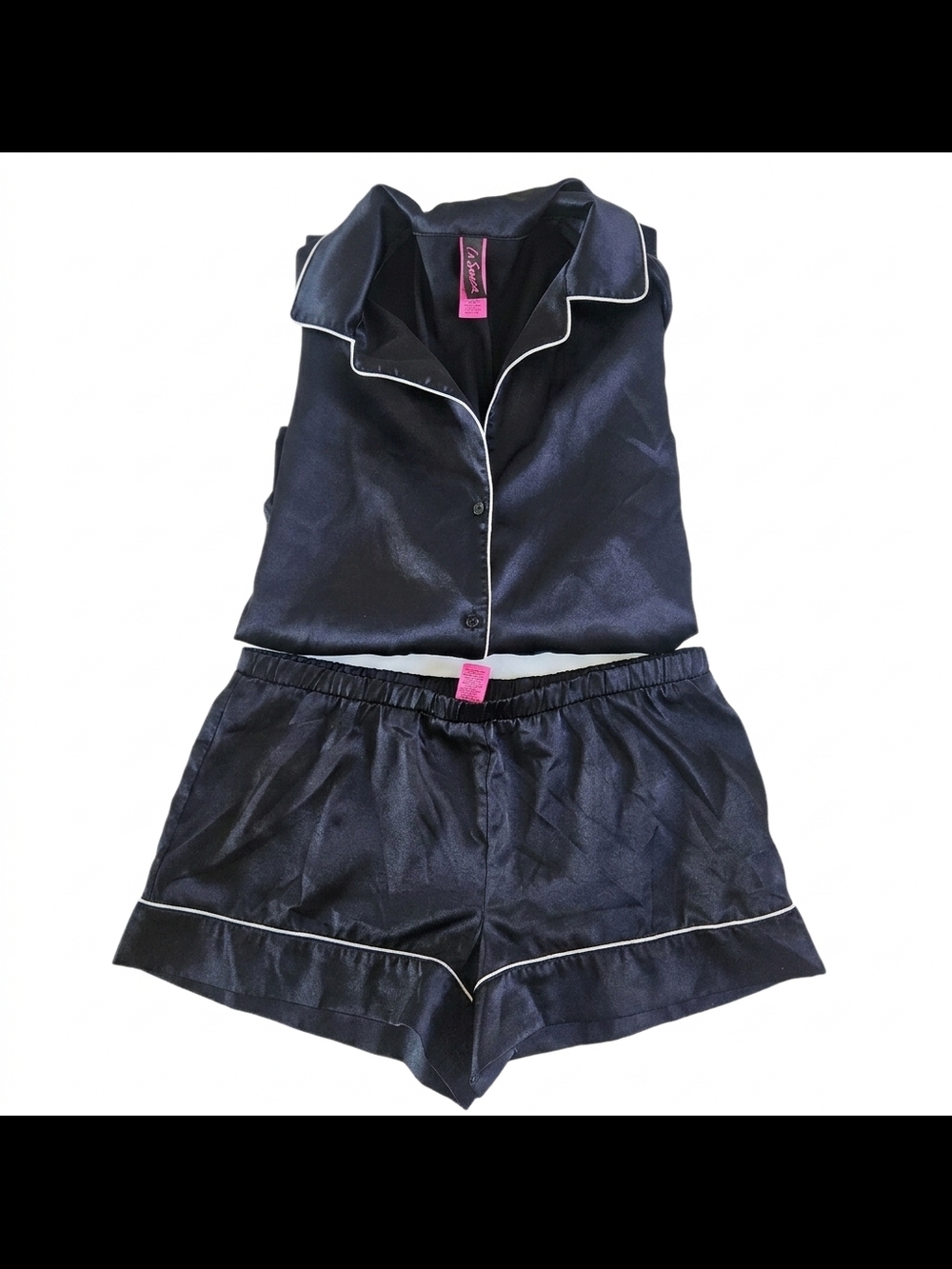 La SENZA Black Satin Pajama Set Long Sleeve Shorts Small